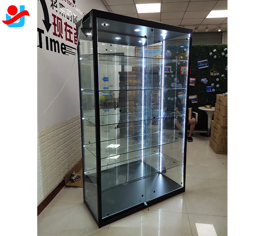 6 layers full vision retail smoke shop showcases glass showcase glass display  display cabinet toy display with light strips