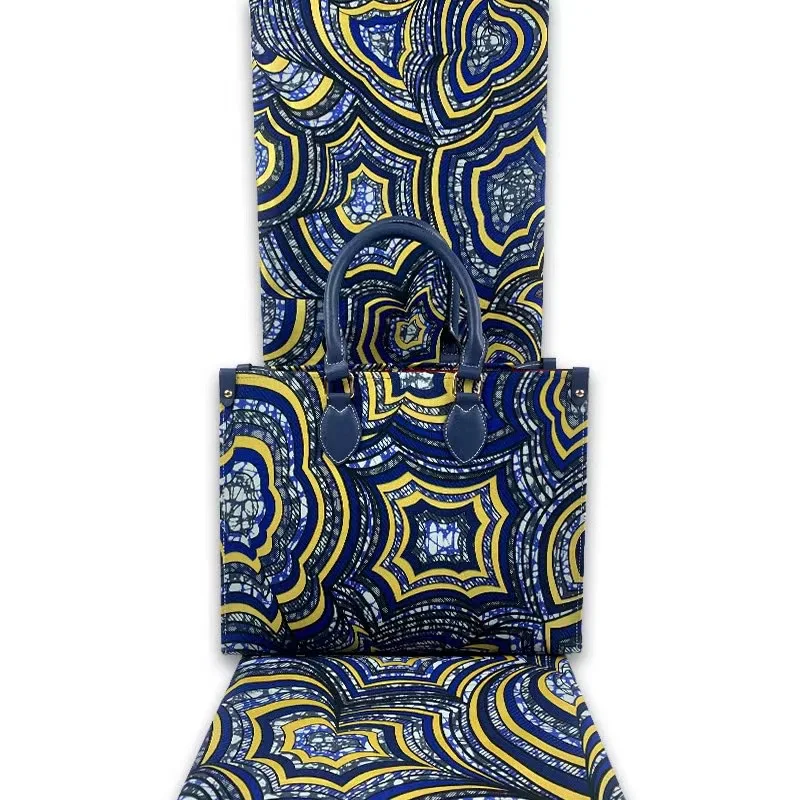 New styles 100% cotton printed fabric 6 yard/lot ankara wax with big bag for women set