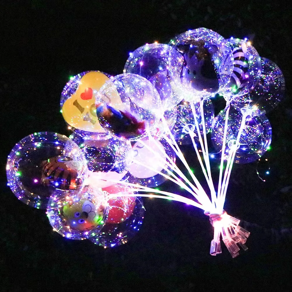 Wholesale Light Up Cartoon Bobo Balloons Inflatable Romantic Led Bubble Light Flashing Led With Stick LuminousToys  factory