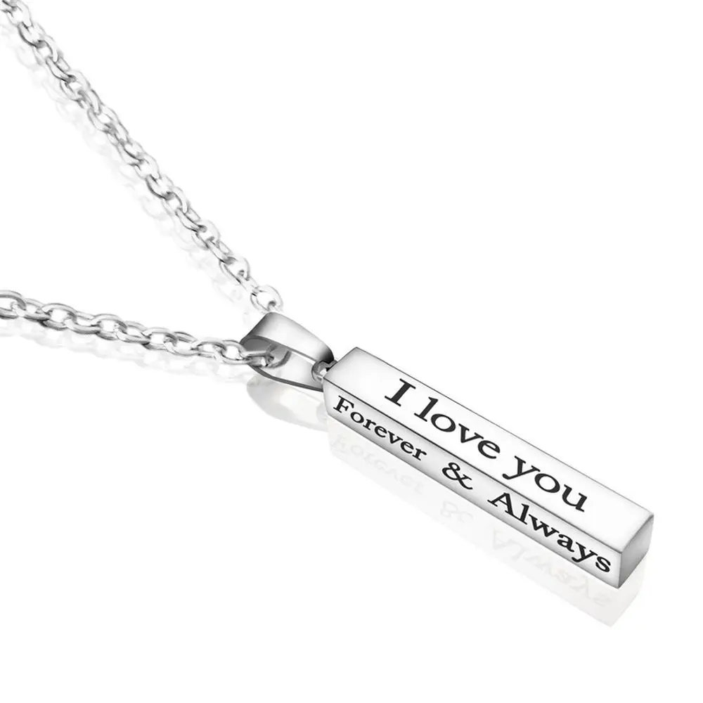 Fashion I Love You Forever &Always Long Stainless Steel Wishing Column Can be Custom Pendant Name Bar Necklace Couple Jewelry