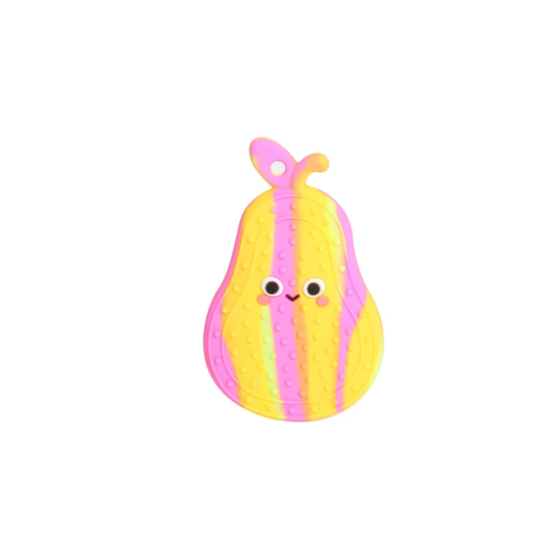 New Arrival cute Cartoon Sensory Grasping Silicone Baby Chewing Fruit Set Teether Toys