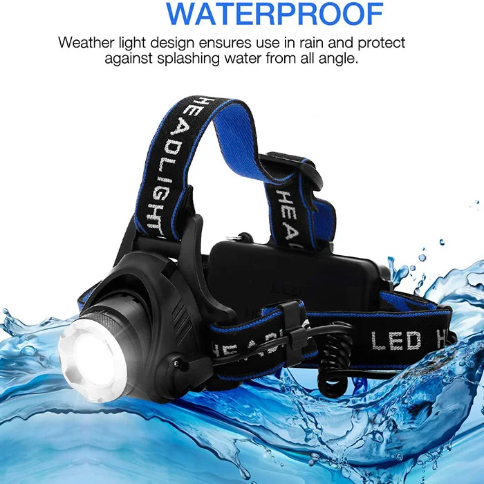 
Hot Sale Zoomable Head Torch 3 Modes Super Bright Camping Hiking Head Lamp Rechargeable LED Headlamp 