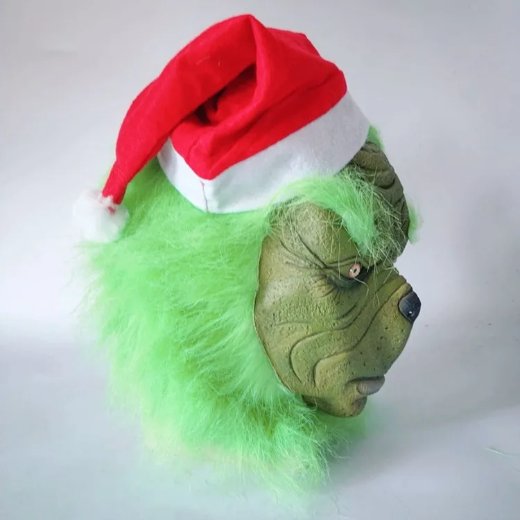 Green hair monster Grinch mask Thief latex headgear prank props cosplay Christmas Grinch mask
