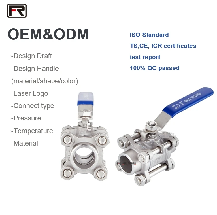Furui 3PC Manual 2-WAY through butt weld ball valve valvula de bola regular type 1000WOG 300 degrees Celsius 1.6mpa Metal seal