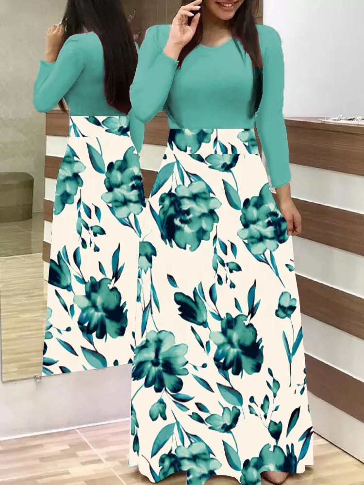 S-5XL Summer plus size women dress female long sleeve printed maxi floral casual dress
