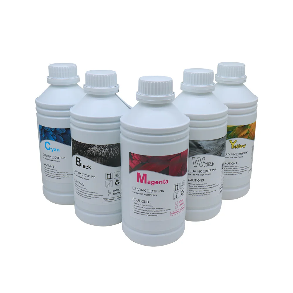DTF Pet Film Transfer Pigment C M Y K W DTF Ink 1000ml for T-shirt Transfer Printing A3 Film DTF Printer