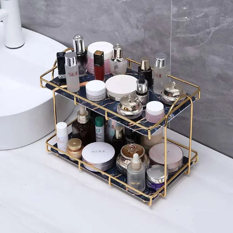 2 Layer Light Luxury Dressing Table Desktop Cosmetic Organizers Rack Box Vanity Toilet Bathroom Storage Shelf
