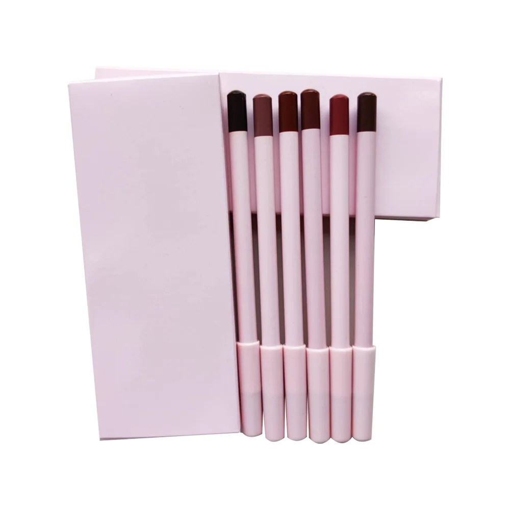 long lasting lip shape outline no logo 6 pcs a pack 24 color white and pink tubes lip liner pencil no logo makeup kits