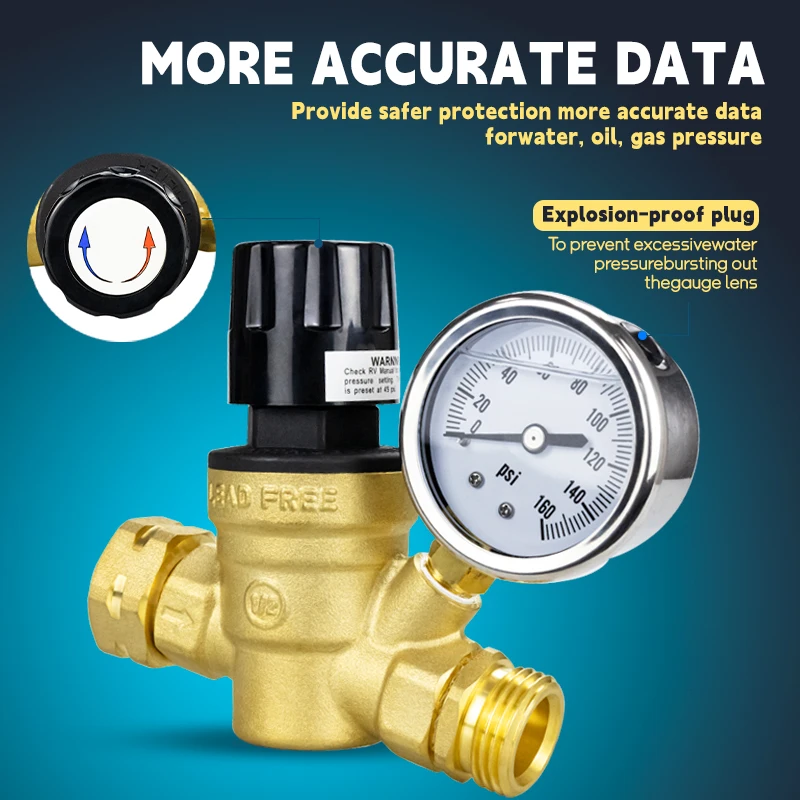 Tmok Lead-free 16Bar DN20 3/4 inch NH Threaded Brass Pressure Reducing Valve Regulator for Potable Water Camper