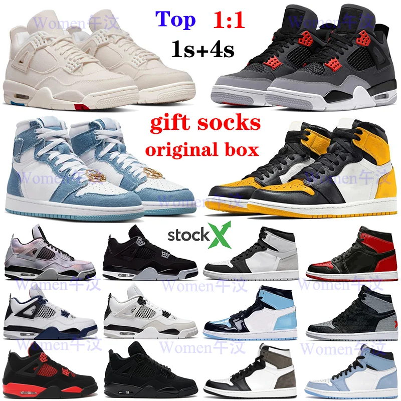 2022 Newest Shoes Top Jordan 1 4 retro Infrared Canvas Red Thunder UNC Black cat mens sneakers shoes Jordan 4 1 retro Denim shoe