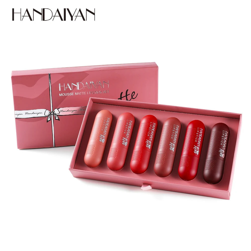 HANDAIYAN 6Pcs Mousse Matte Lipstick Set Lip Gloss Red Velvet Nude Makeup Women Long Lasting Waterproof Beauty Cosmetics