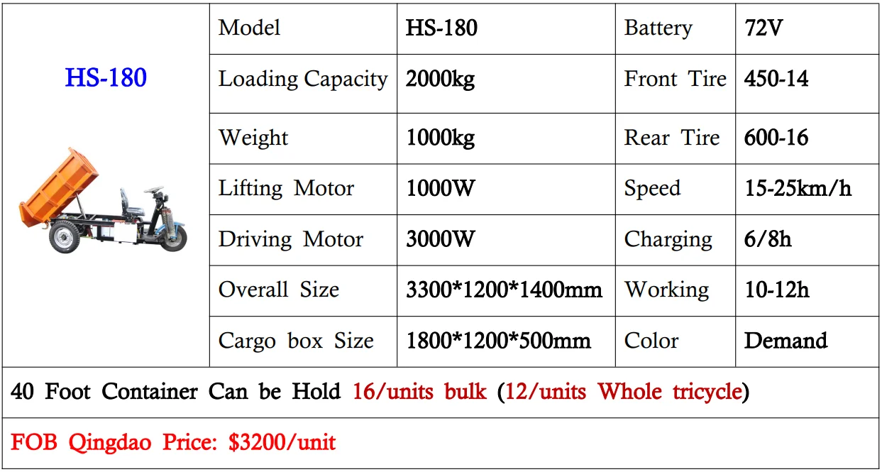 Electric tricycle 3 wheels dumper truck 2 ton carrying cargo motorcycle Safe durable Automatic hydraulic lifting system