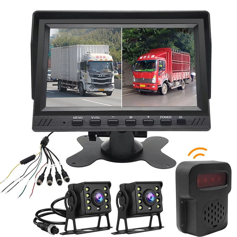 7 inches two splits record display BSD with alarm 2 channels truck camera recorder system car monitor