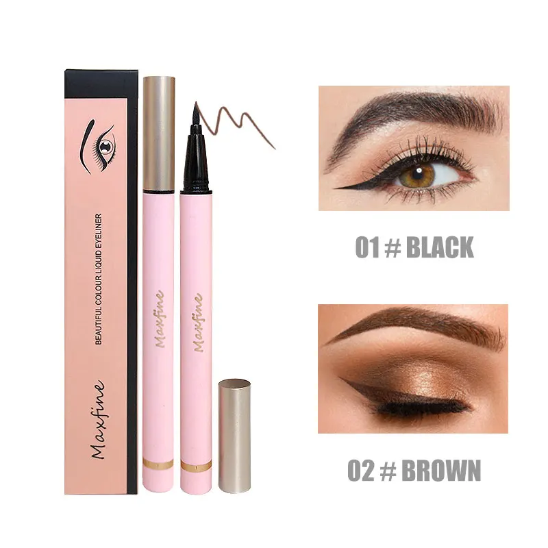 Custom Liquid Eyeliner Pen  Waterproof Matte Black Brown Eye Liner Pink Tube Rose Gold Lid Korea Make uo