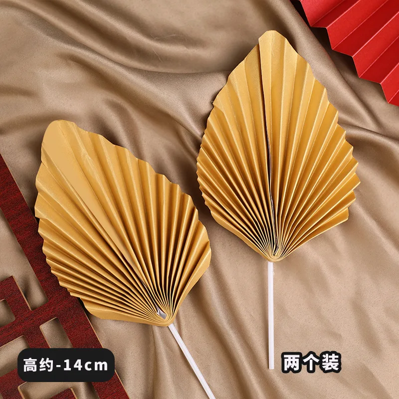 JY Cake Decoration Leaf Folding Fan Card Inserting Golden Leaf Red New Annual Celebration Birthday Cake Topper