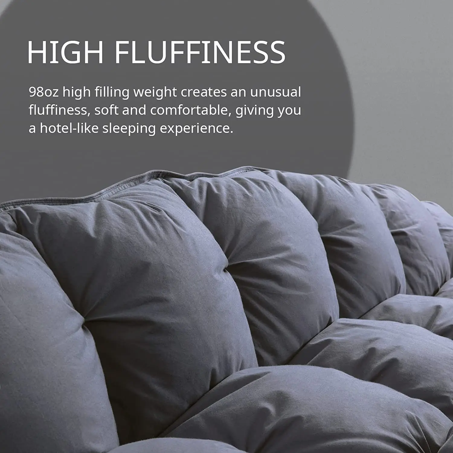 Grey Pinch Pleat  120x120 Oversized King Goose Feather and Down Comforter Fluffy Extra Large Comforter
