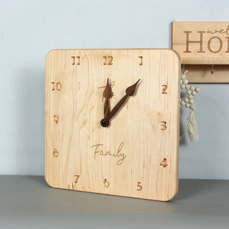 New design big wooden are family wall clock vintage square wall clock for home decor