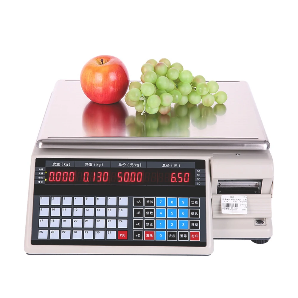 30kg Supermarket Label Scale with Barcode Printing Function