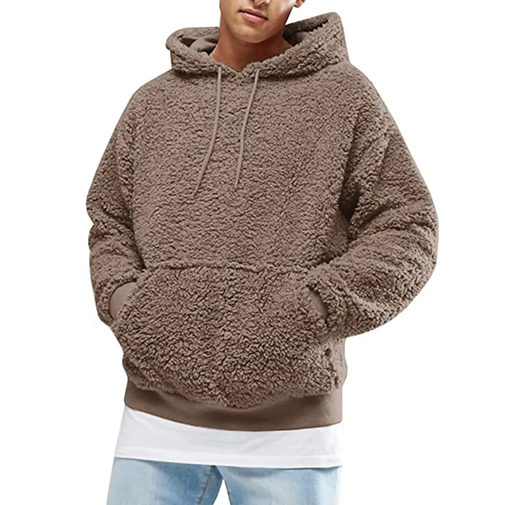 RBX Warm Faux Fur Hoodie Hooded Sweatshirt Tops Pullover Casual Men Hooded Baggy Winter Hoodies