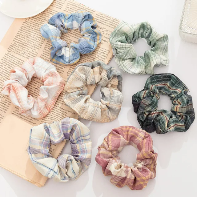 
Wholesale JK Girls Hair Accessories Lattice Print cotton Elastic Hair Band custom designer scrunchies 