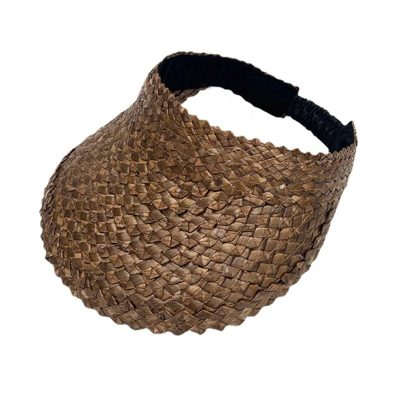 Cheap Travel Open Empty Top Roll-up UV Sun Protective Beach Golf Summer Visors Women Natural Wheat Visor Straw Hat