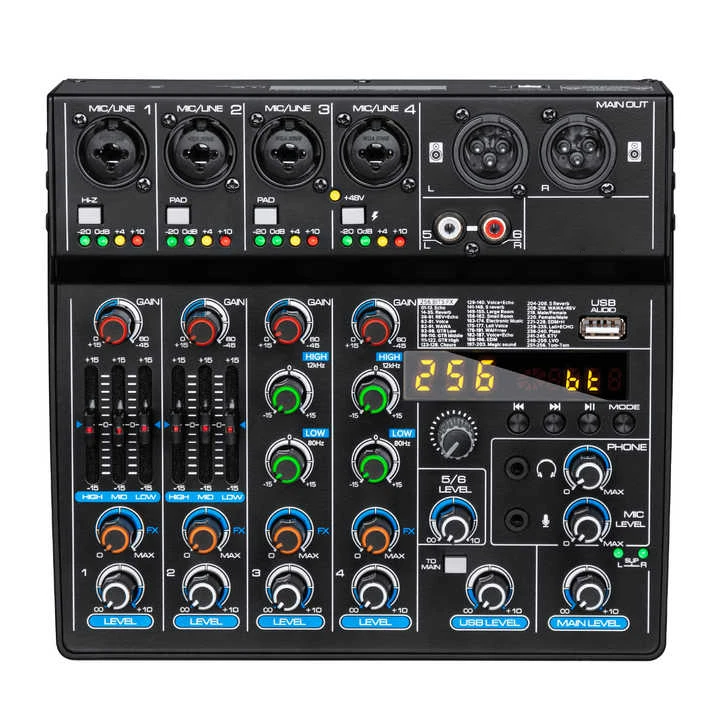 Профессиональный 6-канальный USB портативный аудио микшер с 48 В Phantom mini Audio Mixer Bluetooth и MP3