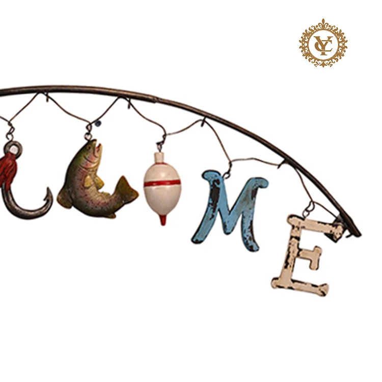 Welcome Card For Iron Fishing Rod Metal Home Decoration 3D Welcome Card Sign For Front Door