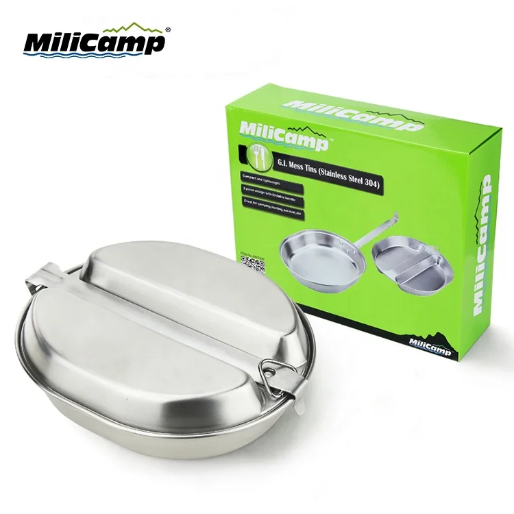 In Stock Hot sale Camping Cookware  Stainless Steel Mess Tin Lunch Box Canteen Mess Kit
