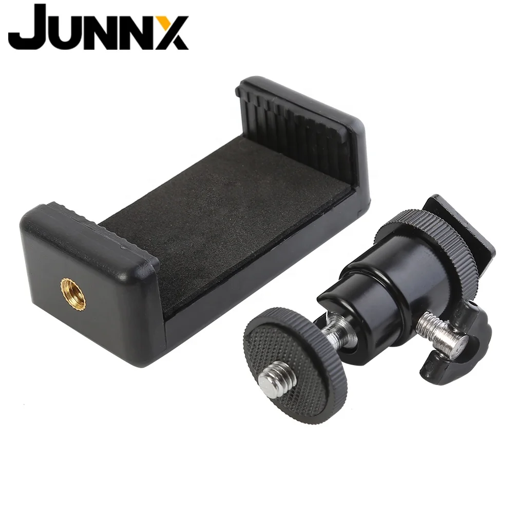 Junnx Universal Smartphone clip Mount 1/4 Adapter Selfie Monopod Adjustable Clamp Phone Holder with ball head