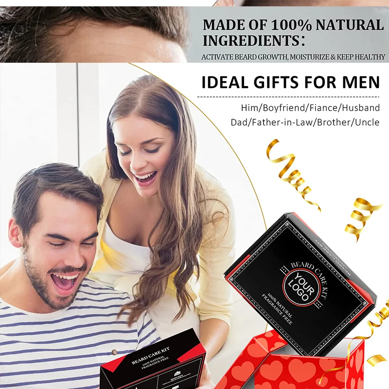 Skin beard care products custom 5 pcs men beard growth set private label organic grooming beard oil growth kit