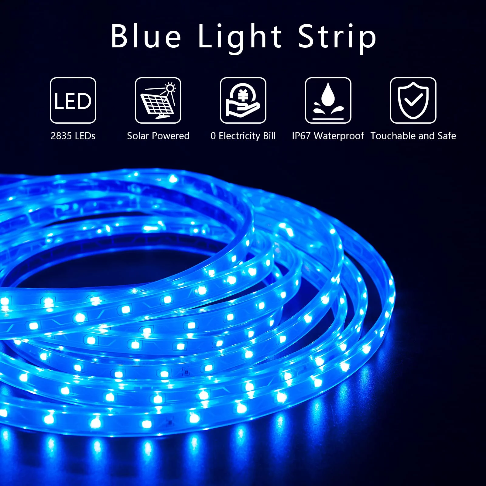 2835 Smart Running 5M 10M Blue Color Outdoor Solar Led Strip Light Waterproof for Garden Trees Christmas Party
