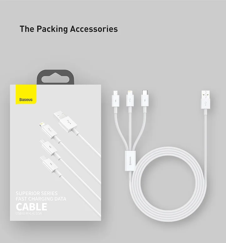  Baseus Superior Series Fast Charging USB to M+L+C 3.5A 1.5m 3 in 1 Data