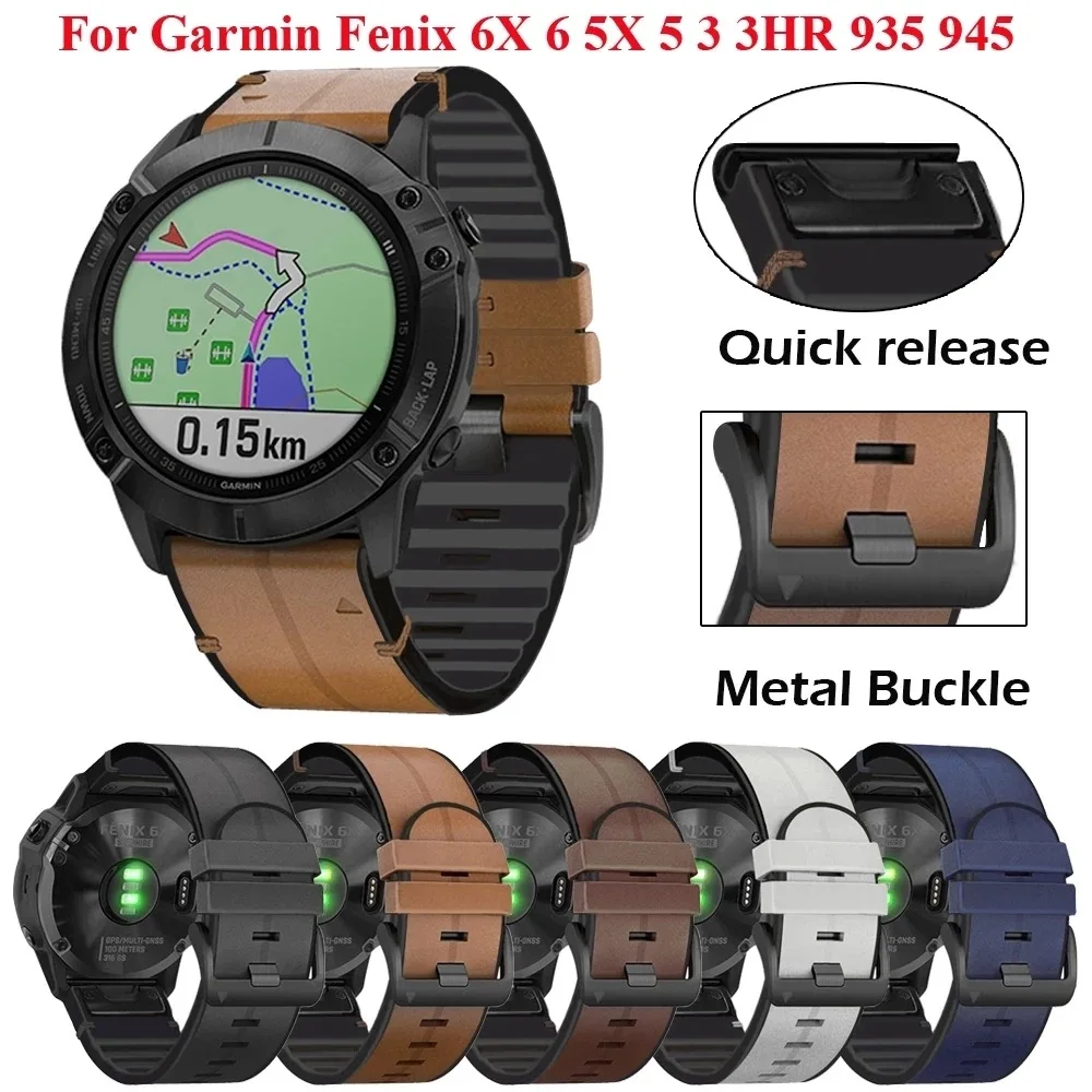 Quick Release Bands for Garmin FENIX7X/5X,leather strap for Garmin 6X PRO business silicone with leather Quick fit 22/26mm strap