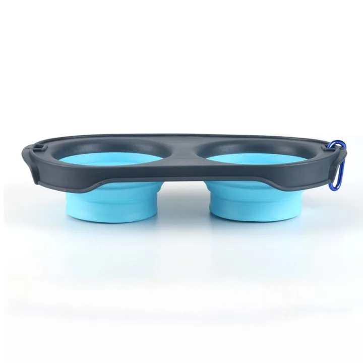 Small Size Portable Collapsible  Silicone Double Pet T Feeding Cup Bowls