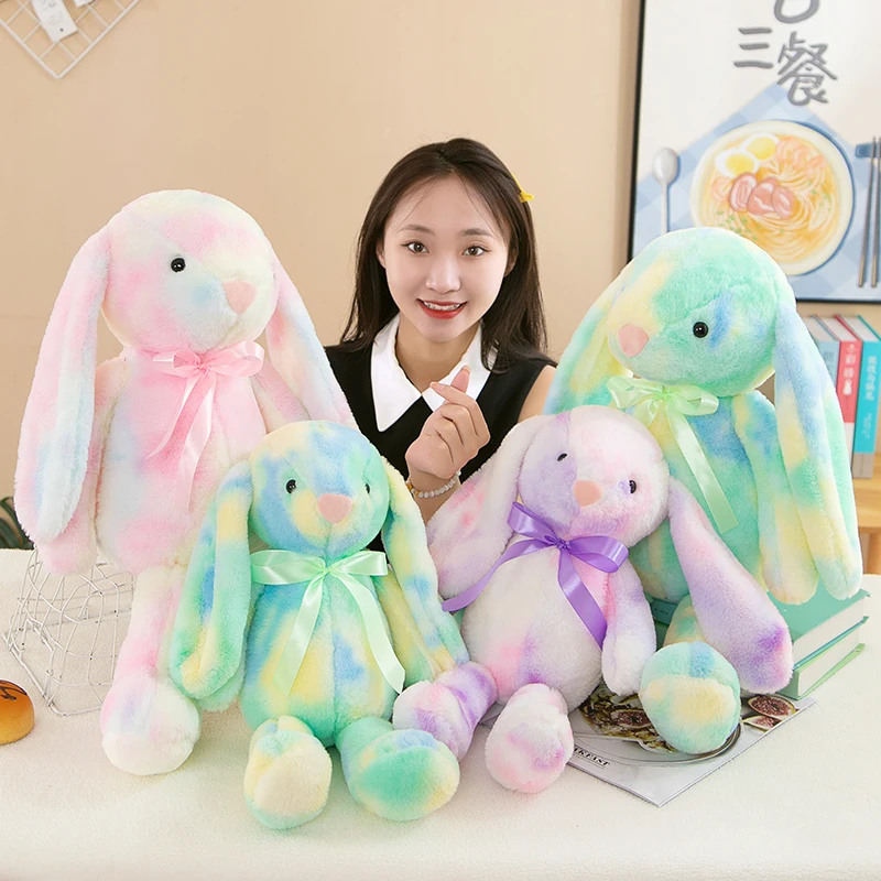 Colorful Rainbow Easter Bunny Rabbit Plush Toys Anime Doll Stuffed Animals for Gift Toddler Infant
