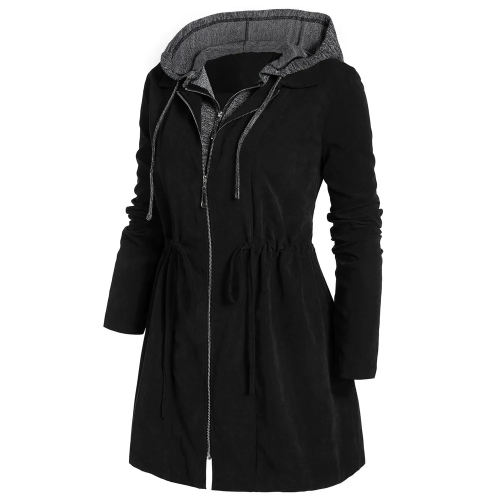 E0113ME14 Hot Sale Plus Size Solid Color Hooded Waist Drawstring Winter Casual Coat For Curve Women Sehe Fashion