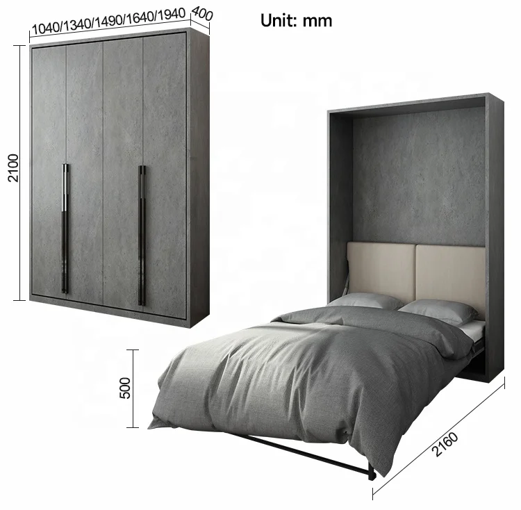 Wooden Rotating invisible folding bed combination multi functional wardrobe cabinets desk bookcase wall Murphy bed