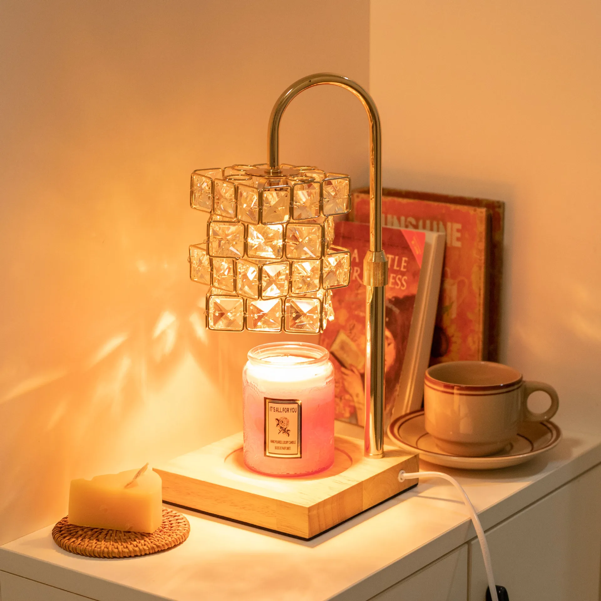 Candle Warmer Lamp, Timer/Dimmer/Height Adjustable Electric Candle Heater with 2 Light Bulbs, Fragrance Home Decorative