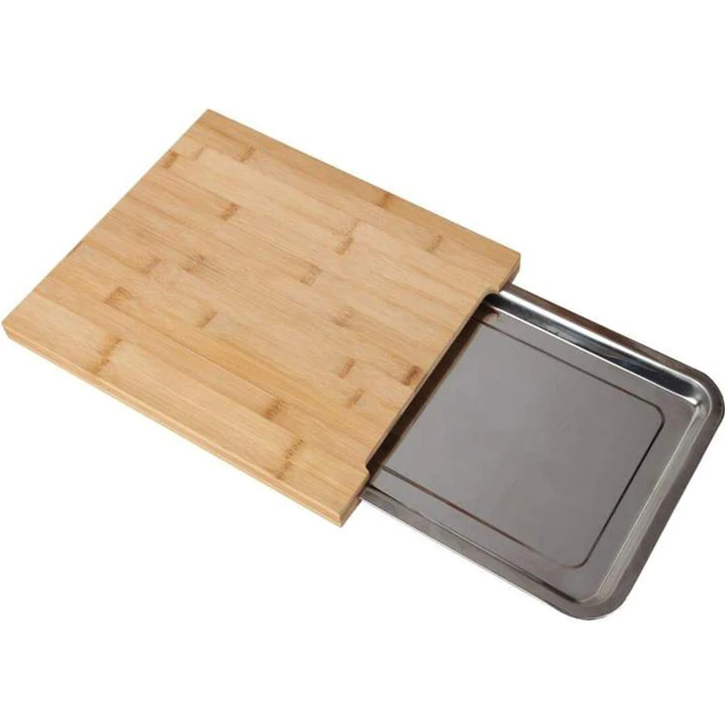 Eco Friendly Bamboo cutting board Top Seller stainless steel Chopping Board with drawers drip tray