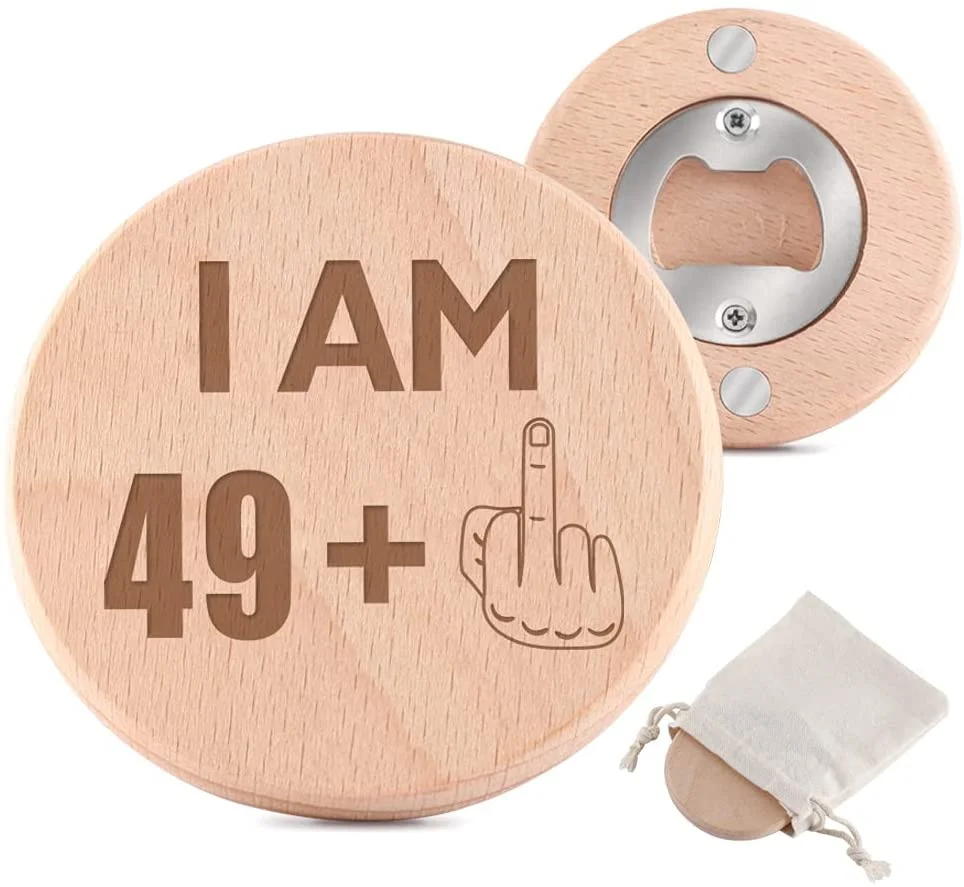 OEM Custom promotional fridge magnet round wooden bottle opener