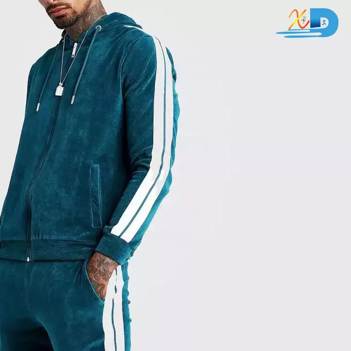 Wholesale Custom Sweatsuit Tracksuit Set Hot Sale Stylish Men  Custom Velour Tracksuits With Side Tape
