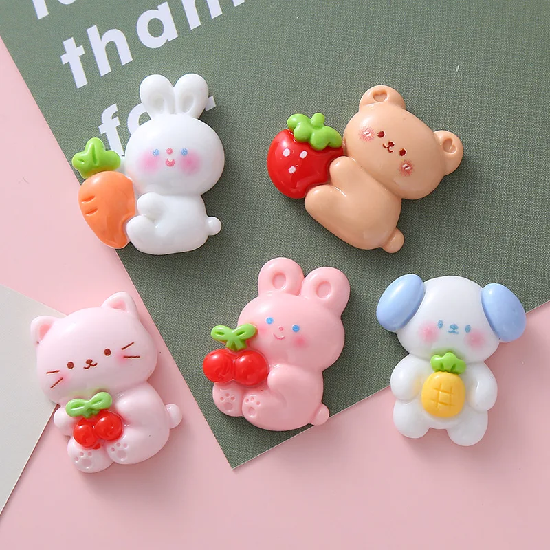 2023 Fashion  Cute  Holding Fruit Rabbit Resin Diy  Accessories Hair Clip Cream Gel Phone Case  Refrigerator Magnet Accessories