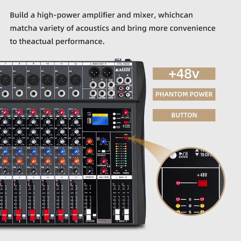 KAIKA CT12-5  Professional Audio DJ system 12-channel console Mixer MP3 audio mixer with screen film