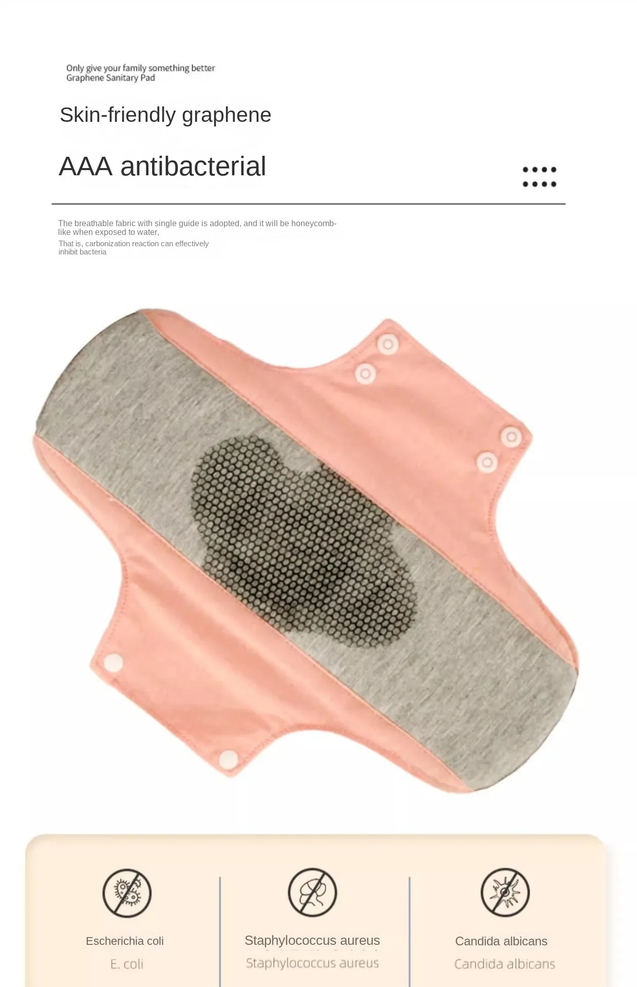new Washable Panty Liner Anti Slip 22.28cm Cloth Menstrual Pads Breathable Graphene Lady  Cloth Sanitary Pads For Women Reusable
