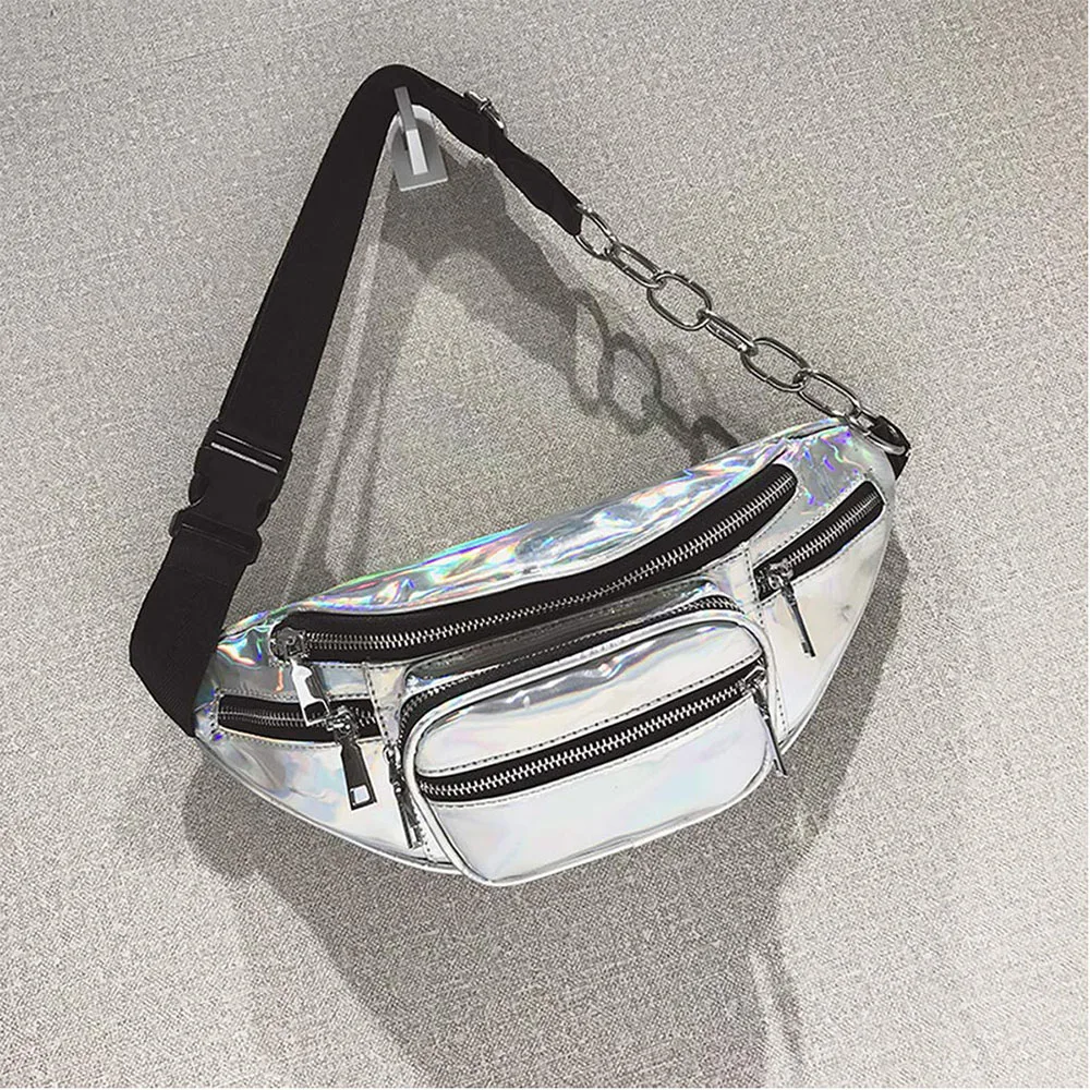 2024 Custom logo private label Shinny PU Leather Holographic Laser waterproof belt bag Fanny Pack Waist Bag for women