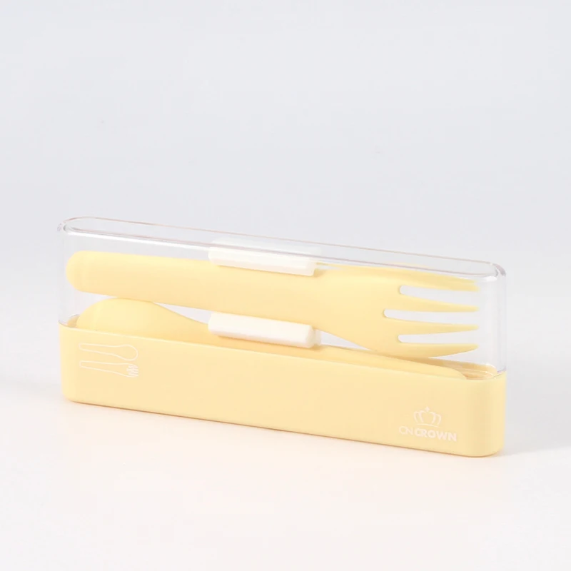 BPA free plastic spoon fork 2 in 1 cutlery set kitchen utensil for back to school gift promotion OEM Cncrown