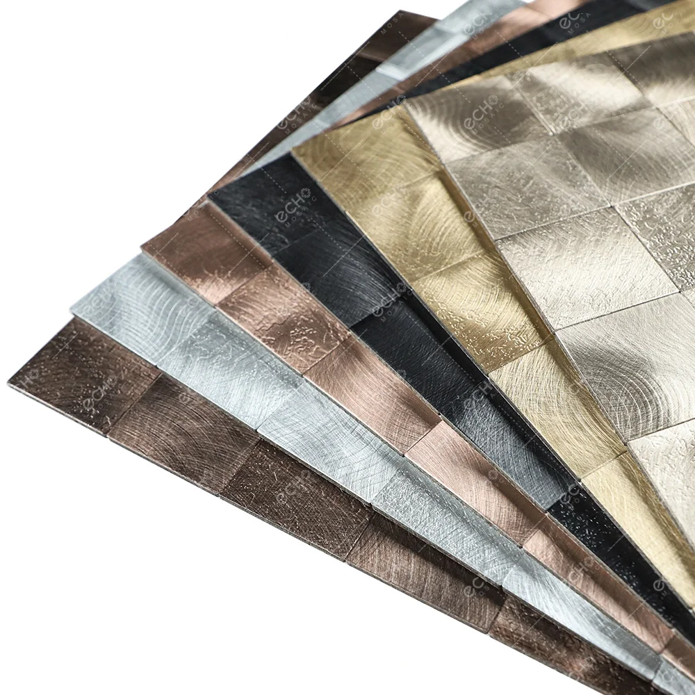 Rose gold color square shape metallic bathroom tiles decorative self adhesive metal mosaic tiles for kitchen wall