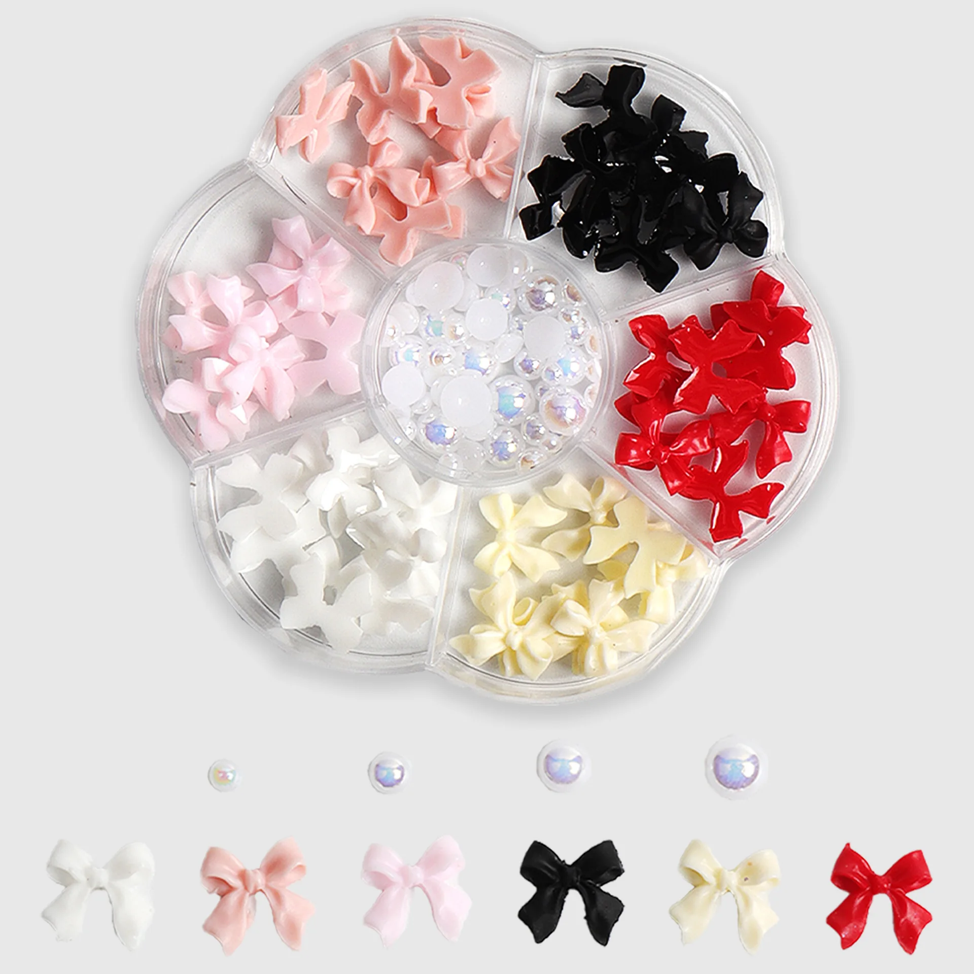 DIY3D Flower Bow Nail Art Decorations Set with Pearls and Acrylic Gem Nail Art Accessories