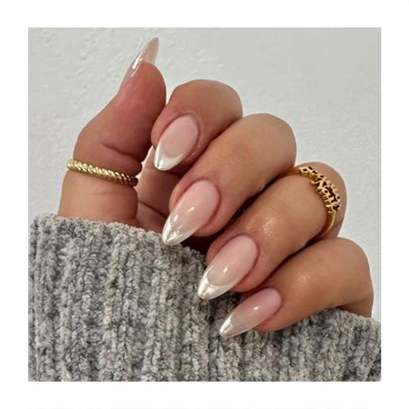 New Arrival Gradient Press On Nails Tips Pink Rainbow Stiletto Shinny Soft Gel Nails Tips Custom Logo Waterproof Fake Nails