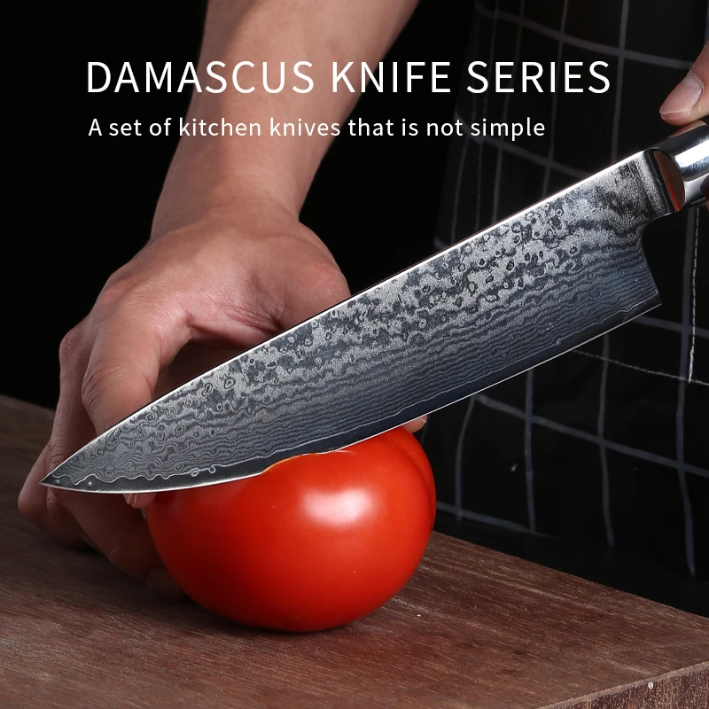 New Design 9CR14  Damascus Steel G10 Handle Professional kitchen Knife set Santoku Knife kitchen knives